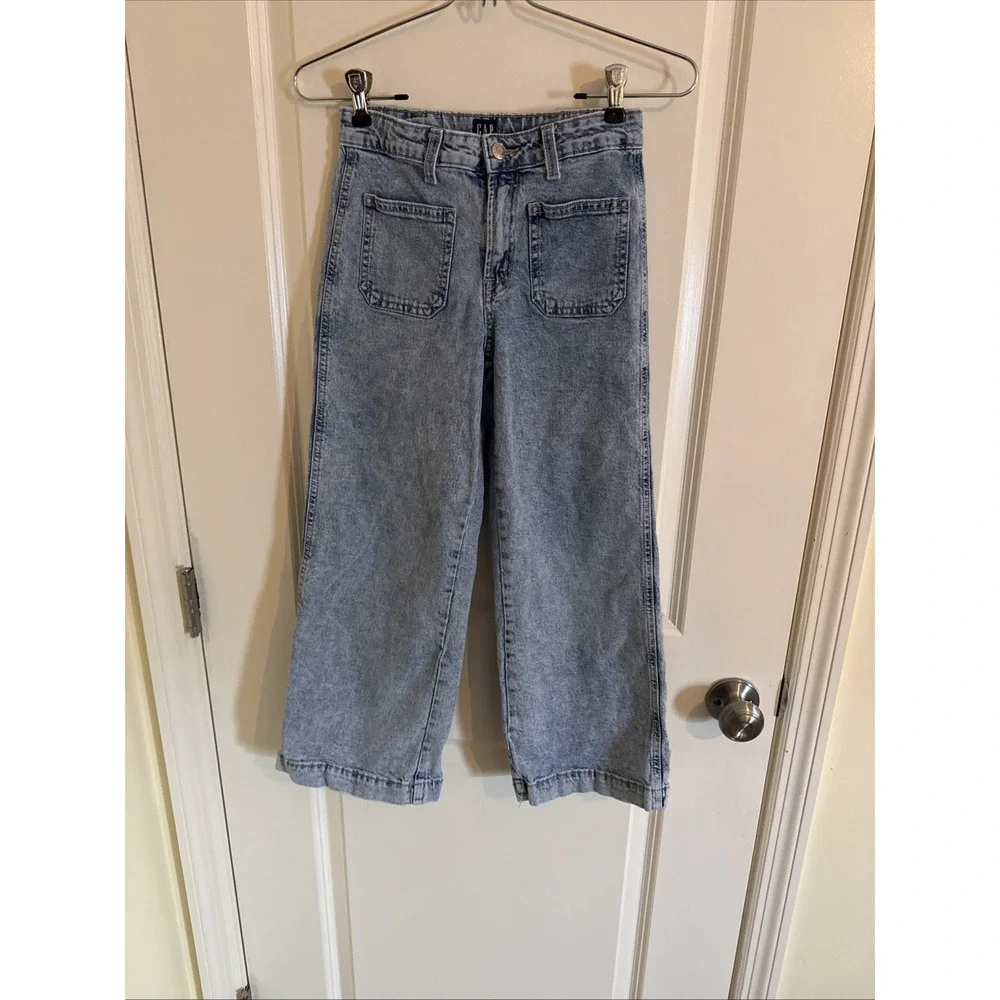GAP Girls Size 12 Baggy Wide-Leg Light Wash Blue Denim Jeans Pockets